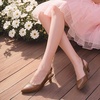 image:imagePANDANINJIA Girls Dress Shoes Kitten Heels Sandals Closed Pointed Toe Slingback Flower Girl Little Big Kid Wedding Party School Pumps ShoesBrownpu