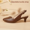 image:imagePANDANINJIA Girls Dress Shoes Kitten Heels Sandals Closed Pointed Toe Slingback Flower Girl Little Big Kid Wedding Party School Pumps ShoesBrownpu