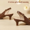 image:imagePANDANINJIA Girls Dress Shoes Kitten Heels Sandals Closed Pointed Toe Slingback Flower Girl Little Big Kid Wedding Party School Pumps ShoesBrownpu