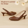 image:imagePANDANINJIA Girls Dress Shoes Kitten Heels Sandals Closed Pointed Toe Slingback Flower Girl Little Big Kid Wedding Party School Pumps ShoesBrownpu
