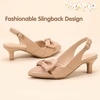 image:imagePANDANINJIA Girls Dress Shoes Slingback Bow Kitten Heels Closed Pointed Toe Low Short Heeled Sandals Flower Girl Little Big Kid Pumps Wedding Party Dressy ShoesNude Pu