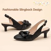image:imagePANDANINJIA Girls Dress Shoes Slingback Bow Kitten Heels Closed Pointed Toe Low Short Heeled Sandals Flower Girl Little Big Kid Pumps Wedding Party Dressy ShoesBlack Pu