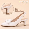 image:imagePANDANINJIA Girls Dress Shoes Slingback Bow Kitten Heels Closed Pointed Toe Low Short Heeled Sandals Flower Girl Little Big Kid Pumps Wedding Party Dressy ShoesWhite Pu