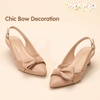 image:imagePANDANINJIA Girls Dress Shoes Slingback Bow Kitten Heels Closed Pointed Toe Low Short Heeled Sandals Flower Girl Little Big Kid Pumps Wedding Party Dressy ShoesNude Pu