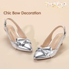 image:imagePANDANINJIA Girls Dress Shoes Slingback Bow Kitten Heels Closed Pointed Toe Low Short Heeled Sandals Flower Girl Little Big Kid Pumps Wedding Party Dressy ShoesSilver Pu