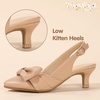image:imagePANDANINJIA Girls Dress Shoes Slingback Bow Kitten Heels Closed Pointed Toe Low Short Heeled Sandals Flower Girl Little Big Kid Pumps Wedding Party Dressy ShoesNude Pu