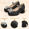 image:imagePANDANINJIA Girls Dress Shoes Chunky Platform Heels Mary Jane Pumps Round Toe Toddler Little Big Kid Wedding Party ShoesBlack Silk