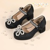 image:imagePANDANINJIA Girls Dress Shoes Chunky Platform Heels Mary Jane Pumps Round Toe Toddler Little Big Kid Wedding Party ShoesBlack Silk