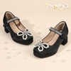 image:imagePANDANINJIA Girls Dress Shoes Chunky Platform Heels Mary Jane Pumps Round Toe Toddler Little Big Kid Wedding Party ShoesBlack Silk