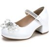 image:imagePANDANINJIA Girls Dress Shoes Chunky Platform Heels Mary Jane Pumps Round Toe Toddler Little Big Kid Wedding Party ShoesA White Pu