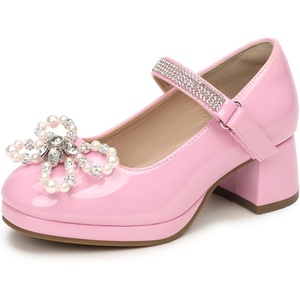image:imagePANDANINJIA Girls Dress Shoes Chunky Platform Heels Mary Jane Pumps Round Toe Toddler Little Big Kid Wedding Party ShoesPink Pat