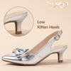 image:imagePANDANINJIA Girls Dress Shoes Kid Slingback Heel Pointed Sandal Kitten PumpSilver Pu
