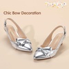 image:imagePANDANINJIA Girls Dress Shoes Kid Slingback Heel Pointed Sandal Kitten PumpSilver Pu