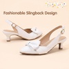 image:imagePANDANINJIA Girls Dress Shoes Kid Slingback Heel Pointed Sandal Kitten PumpWhite Pu