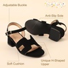image:imagePANDANINJIA Girls Sandals Low Chunky Kids Heels Open Toe Ankle Strap Flower Girls Dress Shoes Wedding Party for Little Big Kid ShoesBlack Nubuck