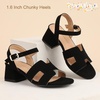 image:imagePANDANINJIA Girls Sandals Low Chunky Kids Heels Open Toe Ankle Strap Flower Girls Dress Shoes Wedding Party for Little Big Kid ShoesBlack Nubuck