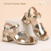 image:imagePANDANINJIA Girls Sandals Low Chunky Kids Heels Open Toe Ankle Strap Flower Girls Dress Shoes Wedding Party for Little Big Kid ShoesGold Pu