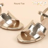 image:imagePANDANINJIA Girls Sandals Low Chunky Kids Heels Open Toe Ankle Strap Flower Girls Dress Shoes Wedding Party for Little Big Kid ShoesGold Pu