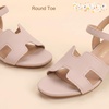 image:imagePANDANINJIA Girls Sandals Low Chunky Kids Heels Open Toe Ankle Strap Flower Girls Dress Shoes Wedding Party for Little Big Kid ShoesNude Nubuck