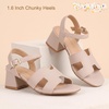 image:imagePANDANINJIA Girls Sandals Low Chunky Kids Heels Open Toe Ankle Strap Flower Girls Dress Shoes Wedding Party for Little Big Kid ShoesNude Nubuck