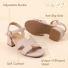 image:imagePANDANINJIA Girls Sandals Low Chunky Kids Heels Open Toe Ankle Strap Flower Girls Dress Shoes Wedding Party for Little Big Kid ShoesNude Nubuck