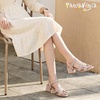 image:imagePANDANINJIA Girls Sandals Low Chunky Kids Heels Open Toe Ankle Strap Flower Girls Dress Shoes Wedding Party for Little Big Kid ShoesNude Nubuck