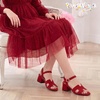 image:imagePANDANINJIA Girls Sandals Low Chunky Kids Heels Open Toe Ankle Strap Flower Girls Dress Shoes Wedding Party for Little Big Kid ShoesRed Suede