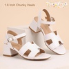 image:imagePANDANINJIA Girls Sandals Low Chunky Kids Heels Open Toe Ankle Strap Flower Girls Dress Shoes Wedding Party for Little Big Kid ShoesWhite Pu