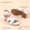 image:imagePANDANINJIA Girls Sandals Low Chunky Kids Heels Open Toe Ankle Strap Flower Girls Dress Shoes Wedding Party for Little Big Kid ShoesWhite Pu