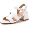 image:imagePANDANINJIA Girls Sandals Low Chunky Kids Heels Open Toe Ankle Strap Flower Girls Dress Shoes Wedding Party for Little Big Kid ShoesWhite Pu