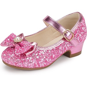 image:imagePANDANINJIA Girls Dress Shoes Little Big Kid Rainestone Bow Sparkle Girls Heels Wedding Party School PNERIN Toddler Princess ShoesPinksequin 7 M US Toddler