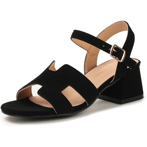 image:imagePANDANINJIA Girls Sandals Low Chunky Kids Heels Open Toe Ankle Strap Flower Girls Dress Shoes Wedding Party for Little Big Kid ShoesBlack Nubuck