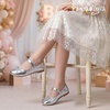 image:imagePANDANINJIA Girls Dress Shoes Toddler Flower Bows Mary Jane Ballet Flats  Roomy Square Toe Adjustable Hook and Loop Breathable Insole Non Slip Sole Princess Wedding Party SchoolSilverpu