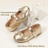 image:imagePANDANINJIA Girls Dress Shoes Toddler Flower Bows Mary Jane Ballet Flats  Roomy Square Toe Adjustable Hook and Loop Breathable Insole Non Slip Sole Princess Wedding Party SchoolGoldpu
