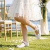 image:imagePANDANINJIA Girls Dress Shoes Toddler Flower Bows Mary Jane Ballet Flats  Roomy Square Toe Adjustable Hook and Loop Breathable Insole Non Slip Sole Princess Wedding Party SchoolWhitepu