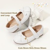 image:imagePANDANINJIA Girls Dress Shoes Toddler Flower Bows Mary Jane Ballet Flats  Roomy Square Toe Adjustable Hook and Loop Breathable Insole Non Slip Sole Princess Wedding Party SchoolWhitepu