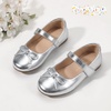 image:imagePANDANINJIA Girls Dress Shoes Toddler Flower Bows Mary Jane Ballet Flats  Roomy Square Toe Adjustable Hook and Loop Breathable Insole Non Slip Sole Princess Wedding Party SchoolSilverpu
