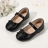 image:imagePANDANINJIA Girls Dress Shoes Toddler Flower Bows Mary Jane Ballet Flats  Roomy Square Toe Adjustable Hook and Loop Breathable Insole Non Slip Sole Princess Wedding Party SchoolBlackpu