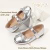 image:imagePANDANINJIA Girls Dress Shoes Toddler Flower Bows Mary Jane Ballet Flats  Roomy Square Toe Adjustable Hook and Loop Breathable Insole Non Slip Sole Princess Wedding Party SchoolSilverpu