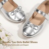 image:imagePANDANINJIA Girls Dress Shoes Toddler Flower Bows Mary Jane Ballet Flats  Roomy Square Toe Adjustable Hook and Loop Breathable Insole Non Slip Sole Princess Wedding Party SchoolSilverpu