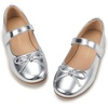 image:imagePANDANINJIA Girls Dress Shoes Toddler Flower Bows Mary Jane Ballet Flats  Roomy Square Toe Adjustable Hook and Loop Breathable Insole Non Slip Sole Princess Wedding Party SchoolSilverpu