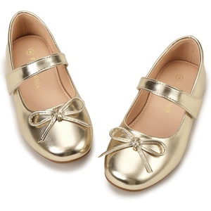image:imagePANDANINJIA Girls Dress Shoes Toddler Flower Bows Mary Jane Ballet Flats  Roomy Square Toe Adjustable Hook and Loop Breathable Insole Non Slip Sole Princess Wedding Party SchoolGoldpu