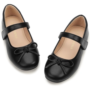 image:imagePANDANINJIA Girls Dress Shoes Toddler Flower Bows Mary Jane Ballet Flats  Roomy Square Toe Adjustable Hook and Loop Breathable Insole Non Slip Sole Princess Wedding Party SchoolBlackpu