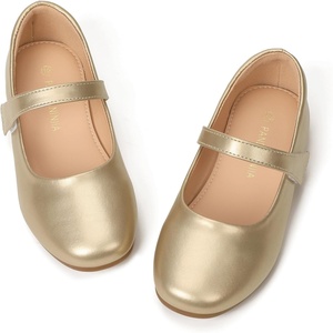 image:imagePANDANINJIA Girls Dress Shoes Toddler Kids Mary Jane Girls Ballet Flats  Flower Girl Shoes Square ToeAdjustable Hook Loop ClosureComfortable CushionNonSlip SoleVersatileSchool Party WeddingGold Pu