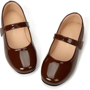 image:imagePANDANINJIA Girls Dress Shoes Toddler Kids Mary Jane Girls Ballet Flats  Flower Girl Shoes Square ToeAdjustable Hook Loop ClosureComfortable CushionNonSlip SoleVersatileSchool Party WeddingBrown Patent