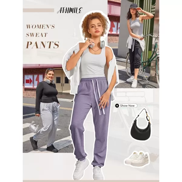 imageATHMILE Baggy Sweatpants for Women with PocketsLounge Womens Pajams PantsWomens Running Joggers Fall Clothes Outfits 2024Light Purple