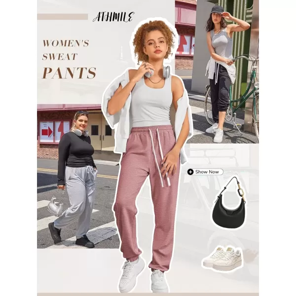 imageATHMILE Baggy Sweatpants for Women with PocketsLounge Womens Pajams PantsWomens Running Joggers Fall Clothes Outfits 2024Pink
