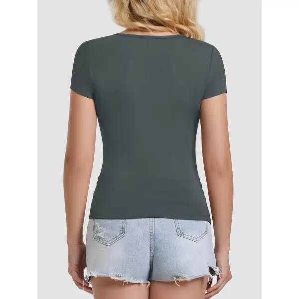 imageATHMILE Modal Short Sleeve Shirts for Women 2024 Fashion Square Neck Basics Slim Fitted TopsDarkgrey