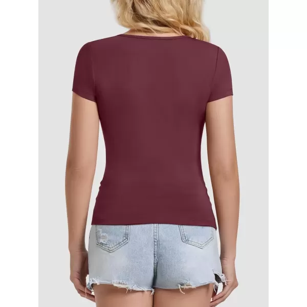 imageATHMILE Modal Short Sleeve Shirts for Women 2024 Fashion Square Neck Basics Slim Fitted TopsWinered