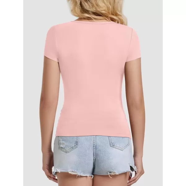 imageATHMILE Modal Short Sleeve Shirts for Women 2024 Fashion Square Neck Basics Slim Fitted TopsPeach